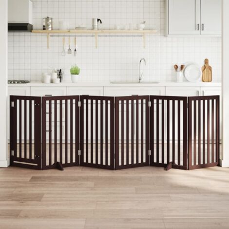 Puerta para perros plegable 6 paneles madera álamo marrón 300cm