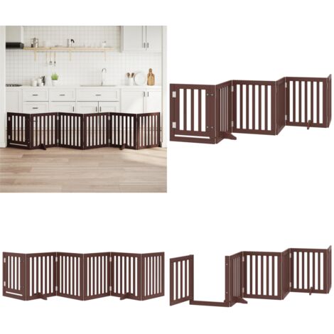 Puerta para perros plegable 6 paneles madera álamo marrón 300cm - Puerta plegable para perros - Puerta de madera para perros