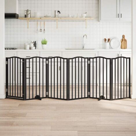 Puerta para perros plegable 6 paneles madera álamo negra 300 cm