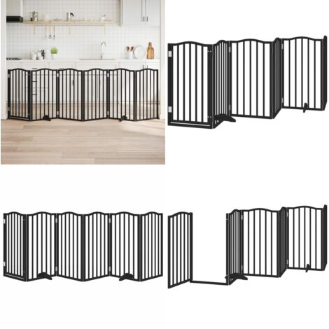 Puerta para perros plegable 6 paneles madera álamo negra 300 cm - Puerta plegable para perros - Puerta de madera para perros