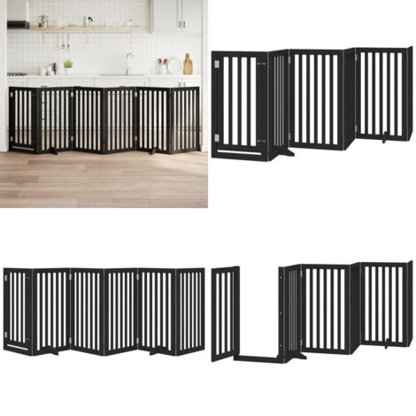 Puerta para perros plegable 6 paneles madera álamo negra 300 cm - Puerta plegable para perros - Puerta de madera para perros