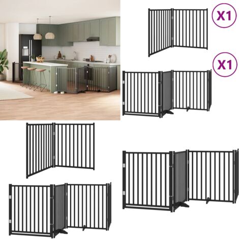 Puerta para perros plegable 6 paneles madera álamo negra 480 cm - Puerta plegable para perros - Puerta de madera para perros