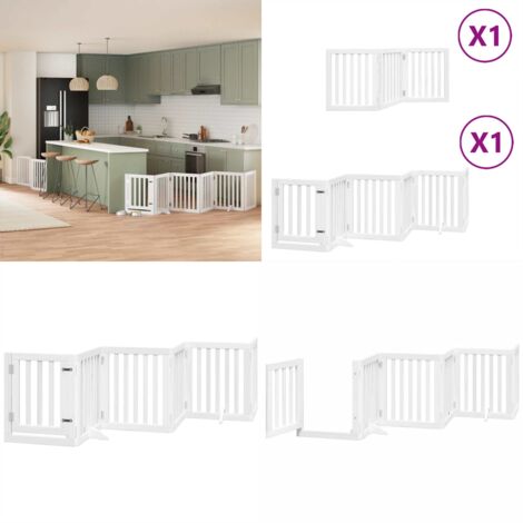 Puerta para perros plegable 9 paneles madera álamo blanca 450cm - Puerta plegable para perros - Puerta de madera para perros