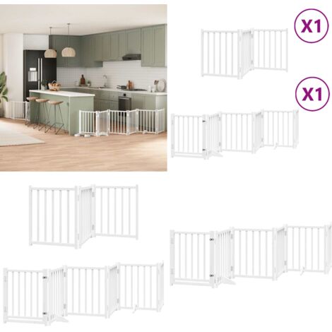 Puerta para perros plegable 9 paneles madera álamo blanca 450cm - Puerta plegable para perros - Puerta de madera para perros
