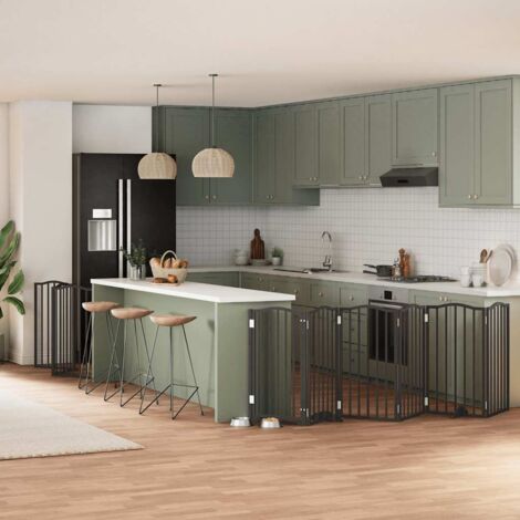 Puerta para perros plegable 9 paneles madera álamo negra 450 cm