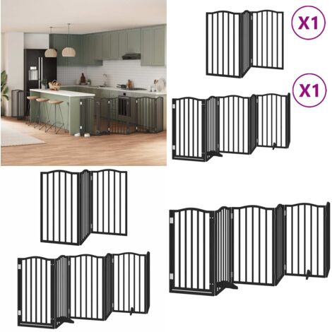 Puerta para perros plegable 9 paneles madera álamo negra 450 cm - Puerta plegable para perros - Puerta de madera para perros