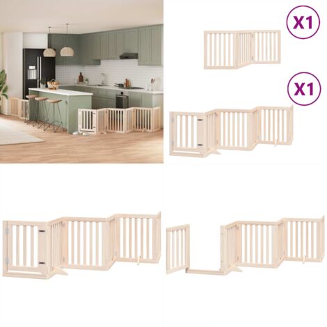 Puerta para perros plegable 9 paneles madera de álamo 450 cm - Puerta plegable para perros - Puerta de madera para perros