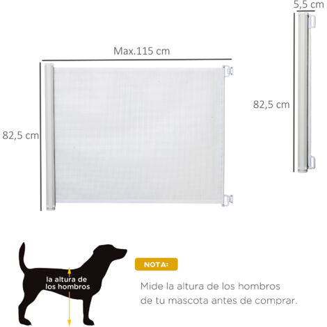 Puerta para Perros Plegable con Ancho Ajustable 5,5-115 cm Barrera de Seguridad para Perros Retráctil con Asa Blanco