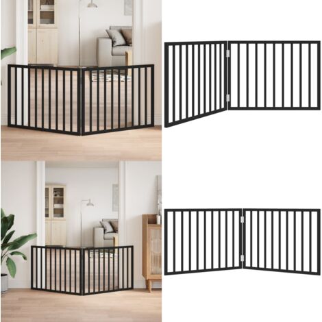 Puerta para perros plegable de 2 paneles, color negro, 160 cm, madera de álamo - Puerta plegable - Puerta de madera