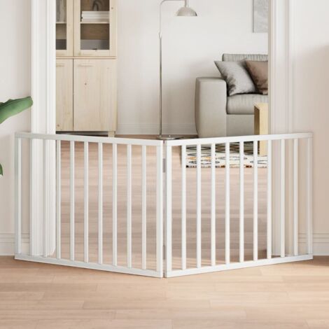 Puerta para perros plegable de 2 paneles, madera de álamo, blanca, 160 cm