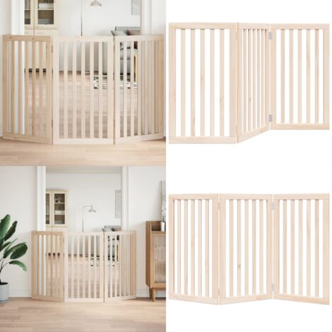 Puerta para perros plegable de 3 paneles, 150 cm, madera de álamo - Puerta para perros plegable - Puerta para perros de madera