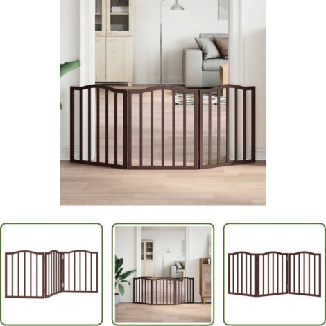 Puerta para perros plegable -  Puerta para perros plegable 3 paneles álamo marrón roble 150 cm