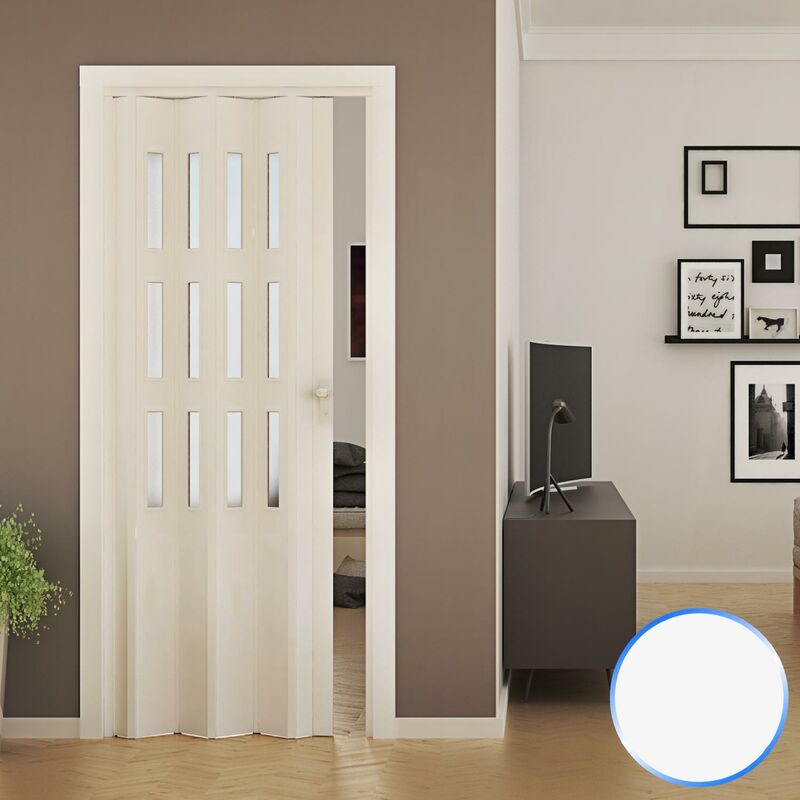 

Puerta plegable de interior de pvc 88,5x214 cm mod. Luciana Vetro color blanco con vidrio satinado