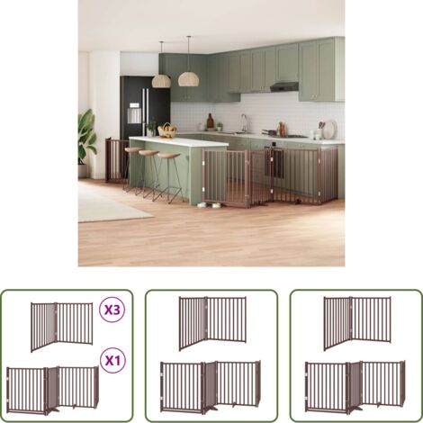 Puerta plegable para perros -  Puerta de perros plegable 10 paneles madera álamo marrón 800 cm