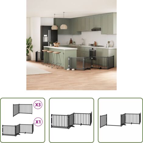 Puerta plegable para perros -  Puerta de perros plegable 10 paneles madera álamo negra 800 cm