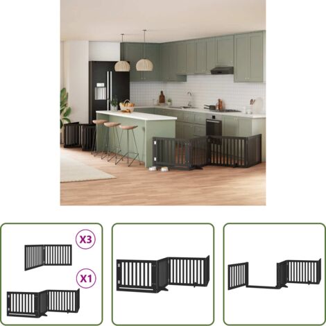 Puerta plegable para perros -  Puerta de perros plegable 10 paneles madera álamo negra 800 cm