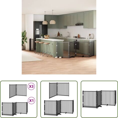 Puerta plegable para perros -  Puerta de perros plegable 10 paneles madera álamo negra 800 cm