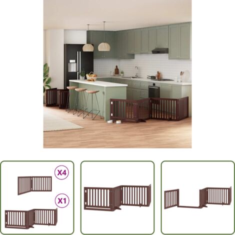 Puerta plegable para perros -  Puerta de perros plegable 12 paneles madera álamo marrón 960 cm