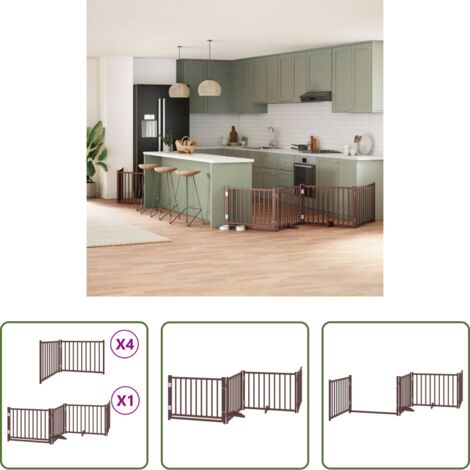 Puerta plegable para perros -  Puerta de perros plegable 12 paneles madera álamo marrón 960 cm