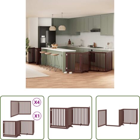 Puerta plegable para perros -  Puerta de perros plegable 12 paneles madera álamo marrón 960 cm