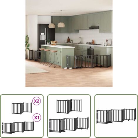Puerta plegable para perros -  Puerta de perros plegable 12 paneles madera álamo negra 600 cm