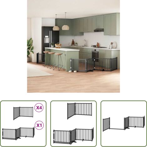 Puerta plegable para perros -  Puerta de perros plegable 12 paneles madera álamo negra 960 cm