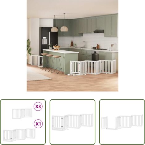 Puerta plegable para perros -  Puerta de perros plegable 15 paneles madera álamo blanca 750 cm