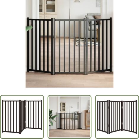 Puerta plegable para perros -  Puerta de perros plegable 3 paneles madera abeto negro 150 cm