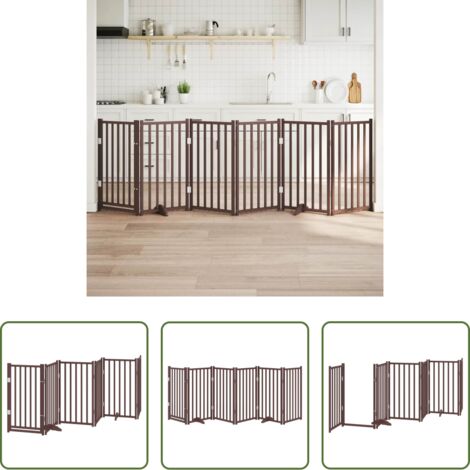 Puerta plegable para perros -  Puerta de perros plegable 6 paneles madera abeto marrón 300 cm