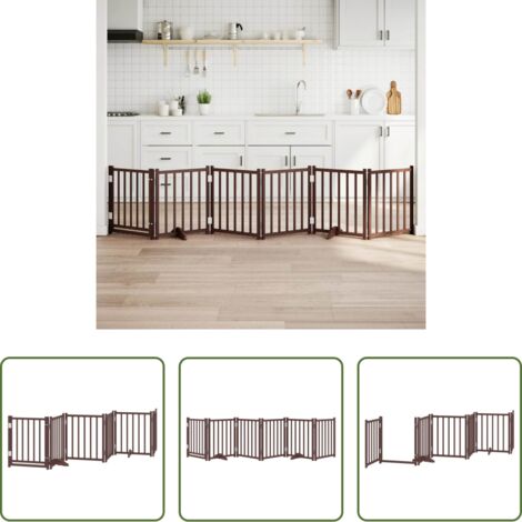 Puerta plegable para perros -  Puerta de perros plegable 6 paneles madera abeto marrón 300 cm