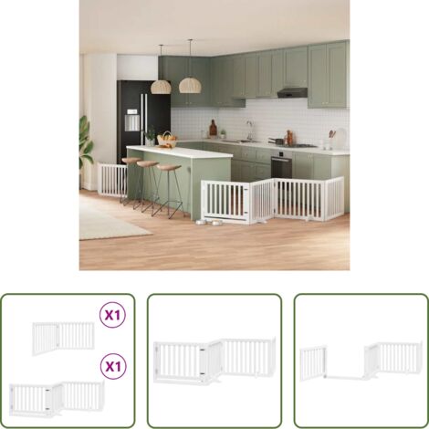 Puerta plegable para perros -  Puerta de perros plegable 6 paneles madera álamo blanca 480 cm