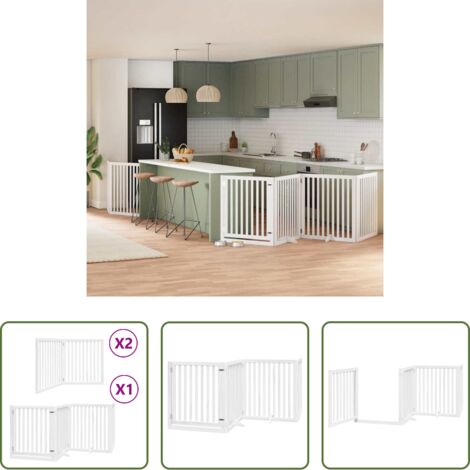 Puerta plegable para perros -  Puerta de perros plegable 8 paneles madera álamo blanca 640 cm