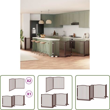 Puerta plegable para perros -  Puerta de perros plegable 8 paneles madera álamo marrón 640 cm