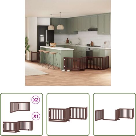 Puerta plegable para perros -  Puerta de perros plegable 8 paneles madera álamo marrón 640 cm