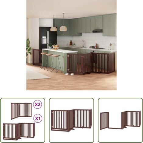 Puerta plegable para perros -  Puerta de perros plegable 8 paneles madera álamo marrón 640 cm