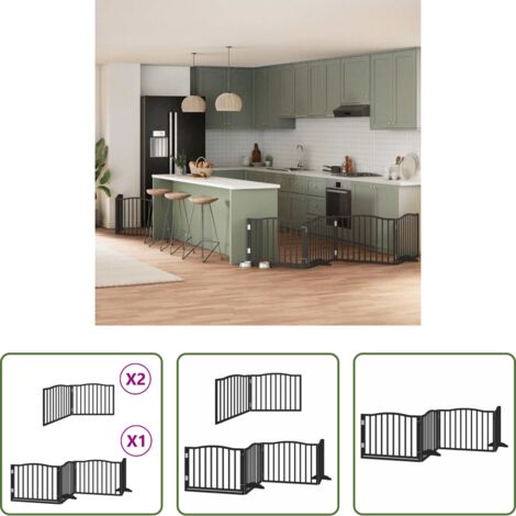 Puerta plegable para perros -  Puerta de perros plegable 8 paneles madera álamo negra 640 cm