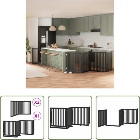 Puerta plegable para perros -  Puerta de perros plegable 8 paneles madera álamo negra 640 cm