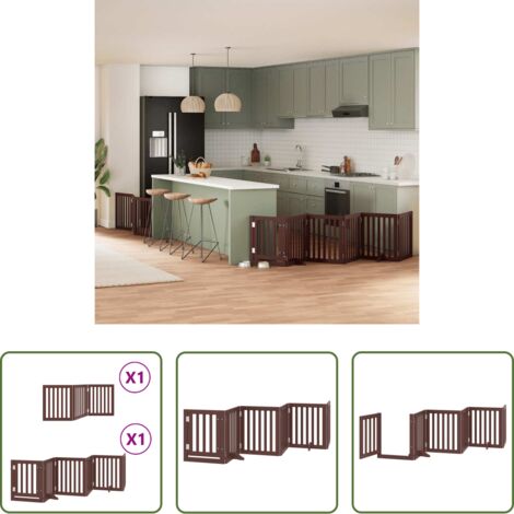 Puerta plegable para perros -  Puerta de perros plegable 9 paneles madera álamo marrón 450 cm