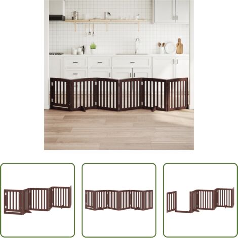 Puerta plegable para perros -  Puerta para perros plegable 6 paneles madera álamo marrón 300cm