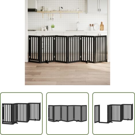 Puerta plegable para perros -  Puerta para perros plegable 6 paneles madera álamo negra 300 cm