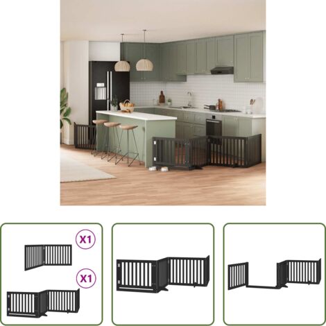 Puerta plegable para perros -  Puerta para perros plegable 6 paneles madera álamo negra 480 cm