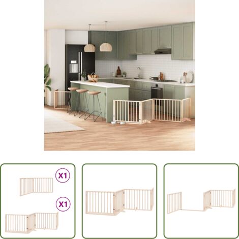Puerta plegable para perros -  Puerta para perros plegable 6 paneles madera de álamo 480 cm