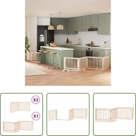 Puerta plegable para perros -  Puerta para perros plegable 8 paneles madera de álamo 640 cm