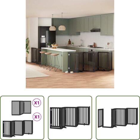 Puerta plegable para perros -  Puerta para perros plegable 9 paneles madera álamo negra 450 cm