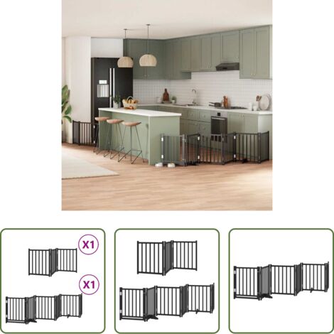 Puerta plegable para perros -  Puerta para perros plegable 9 paneles madera álamo negra 450 cm