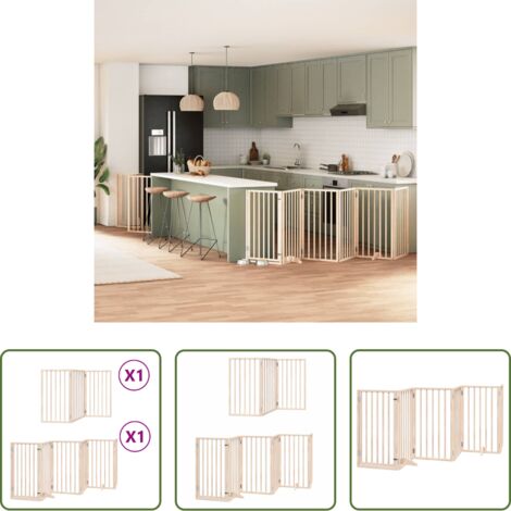 Puerta plegable para perros -  Puerta para perros plegable 9 paneles madera de álamo 450 cm