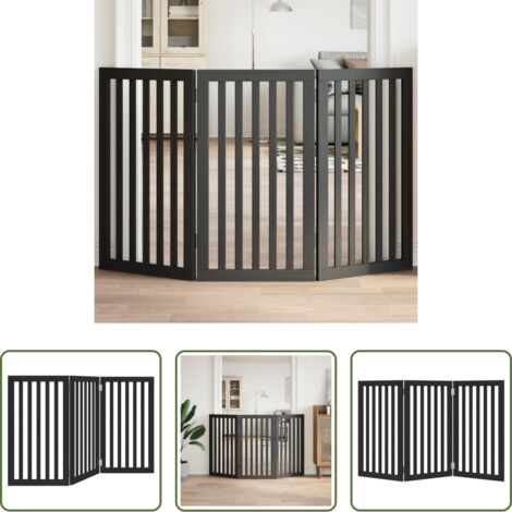Puerta plegable -  Puerta para perros plegable 3 paneles madera álamo negra 150 cm