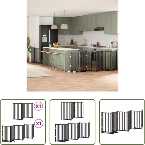 Puerta plegable -  Puerta para perros plegable 9 paneles madera álamo negra 450 cm