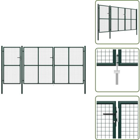 Puerta verde - vidaXL Puerta de jardín de acero 400 x 150 cm verde - Puerta de jardín de acero