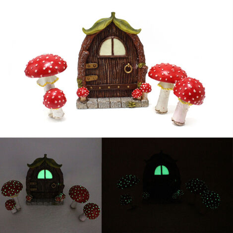 Puerta y ventana de hadas para decoración de jardín con árbol de resina luminosa y setas [3 setas luminosas, 11,5 cm/4,5 pulgadas]